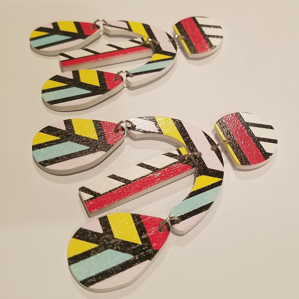 Funky Multicolor Wood Earrings